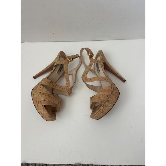 Prada Cork Slingback Heel Sandals - Picture 2 of 6